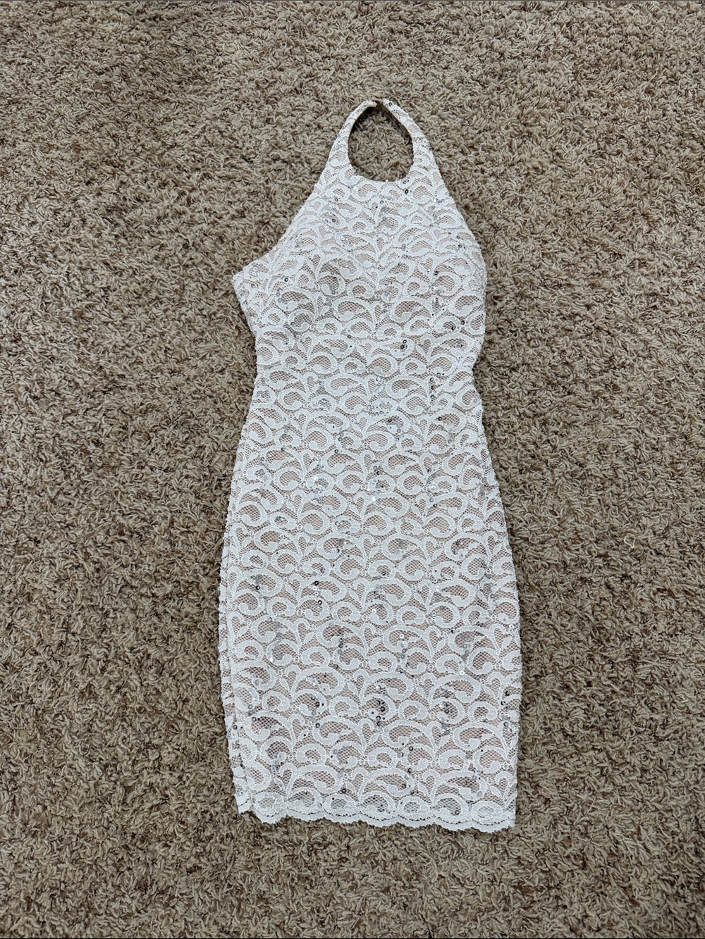 Cream Lace Halter Bodycon Dress